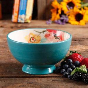 The Pioneer Woman Flea Market 6" Decorated Footed Bowls, Turquoise & Floral, Set of 4 - Walmart.com