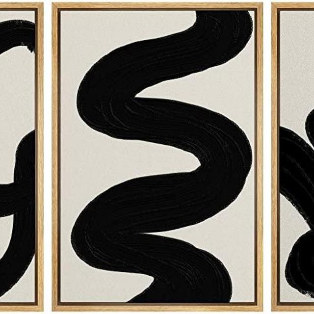 SIGNLEADER Framed Canvas Print Wall Art Set Duotone Minimal Dark Brush Stroke Landscape Abstract Shapes Illustrations Modern Art Boho Decorative for Living Room, Bedroom, Office - 16"x24"x3 NATURAL