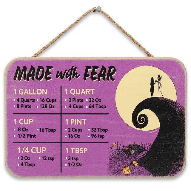 Open Road Brands Disney The Nightmare Before Christmas Hanging Wood Measuring Sign - Made with Fear for Kitchen or Dining Room