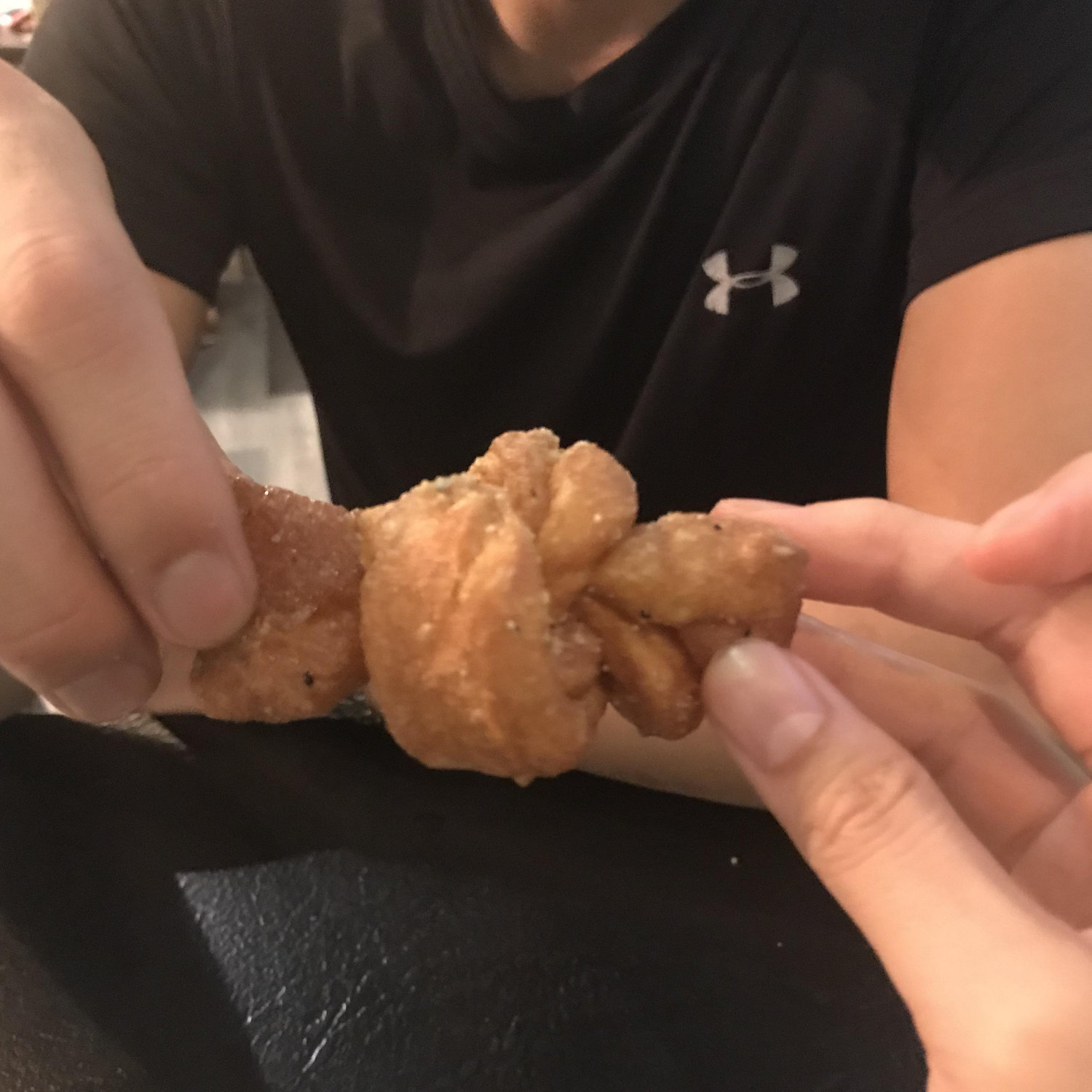 We tied the deep fried garlic knot! Yum!