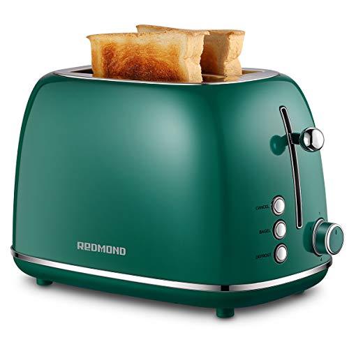 REDMOND 2 Slice Toaster Retro Stainless Steel Toaster with Bagel, Cancel, Defrost Function and 6 Bread Shade Settings Bread Toaster, Extra Wide Slot and Removable Crumb Tray, Green, ST028