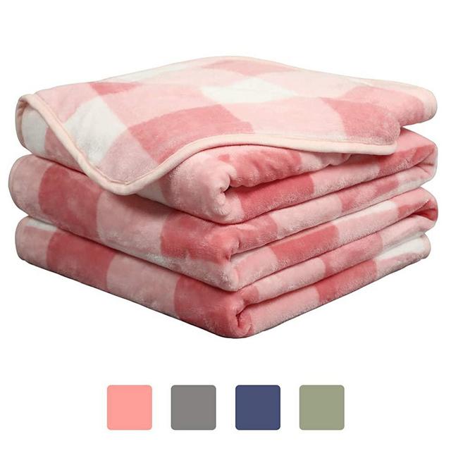 EASELAND Soft Blanket Warm Fuzzy Microplush Lightweight Thermal Fleece Blankets for Couch Bed Sofa,King,90x108 inch,Pink Plaid