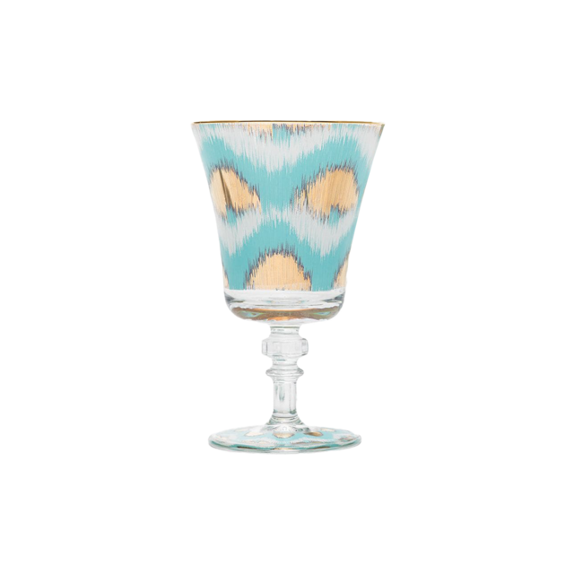 Ikat Wine Glass, Turquoise
