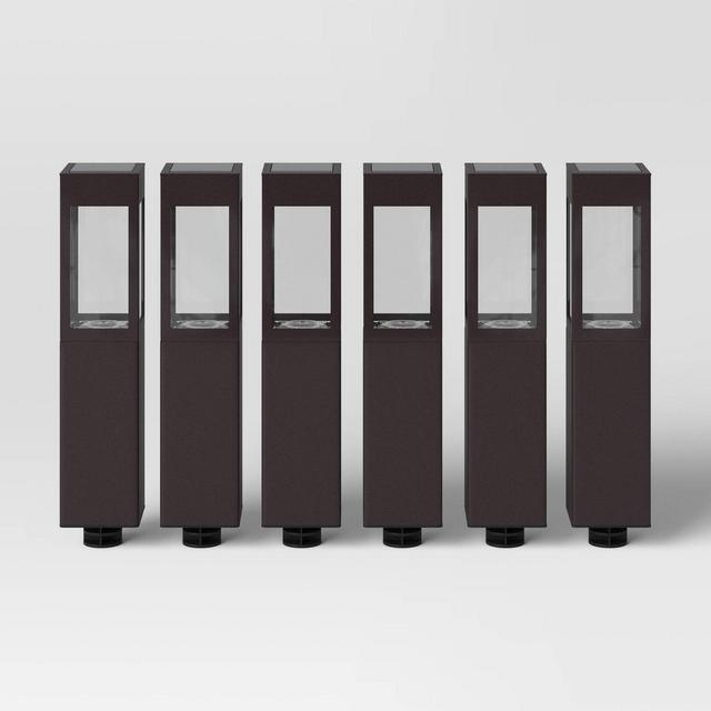 6pk Square Bollard Solar LED Outdoor Path Lights Matte Black - Threshold™