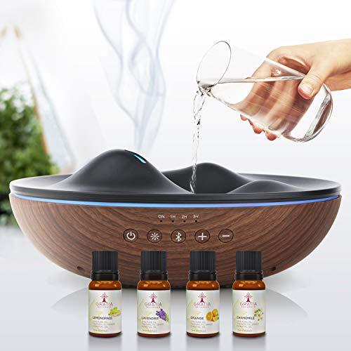 Gratia Naturals Essential Oil Diffuser, Aromatherapy Diffuser Air Freshener W/ 4 Top Oils, Sound Therapy Bluetooth Speaker, Silent Cool Mist Humidifier Aroma Diffuser for Large Room, Office,Yoga,Spa