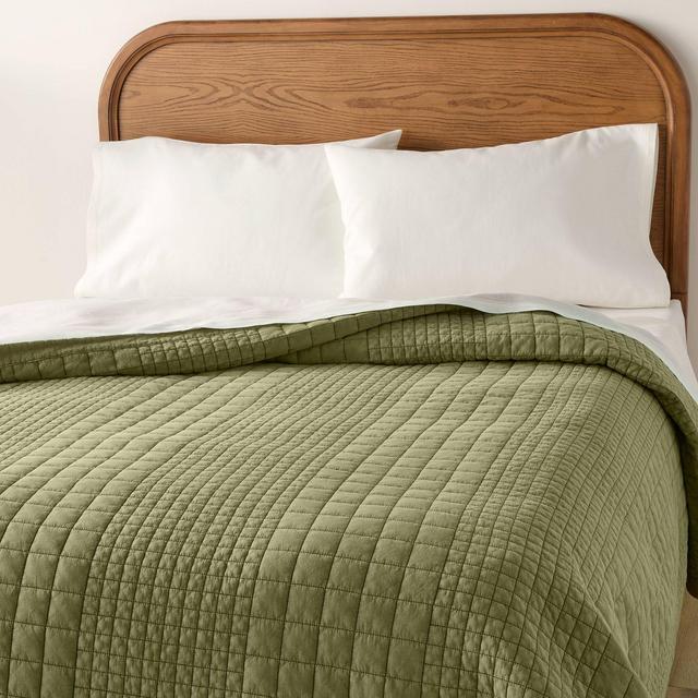 Full/Queen Grid Stitch Quilt Green - Hearth & Hand™ with Magnolia