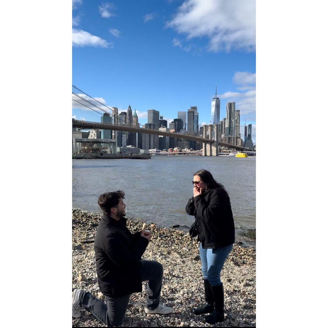 A proposal overlooking the Brooklyn Bridge!