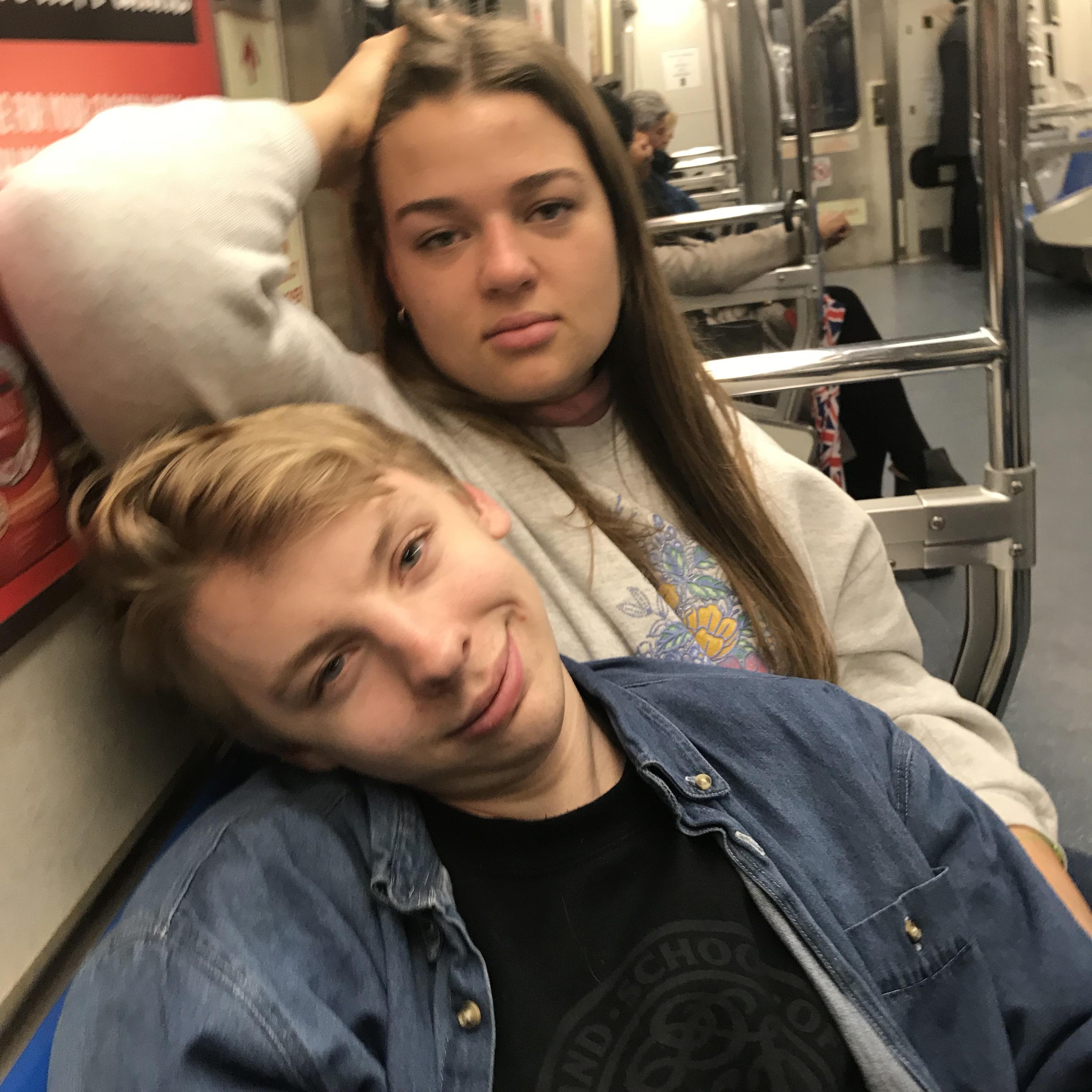 Goofing off on the Path Train (pre-dating).