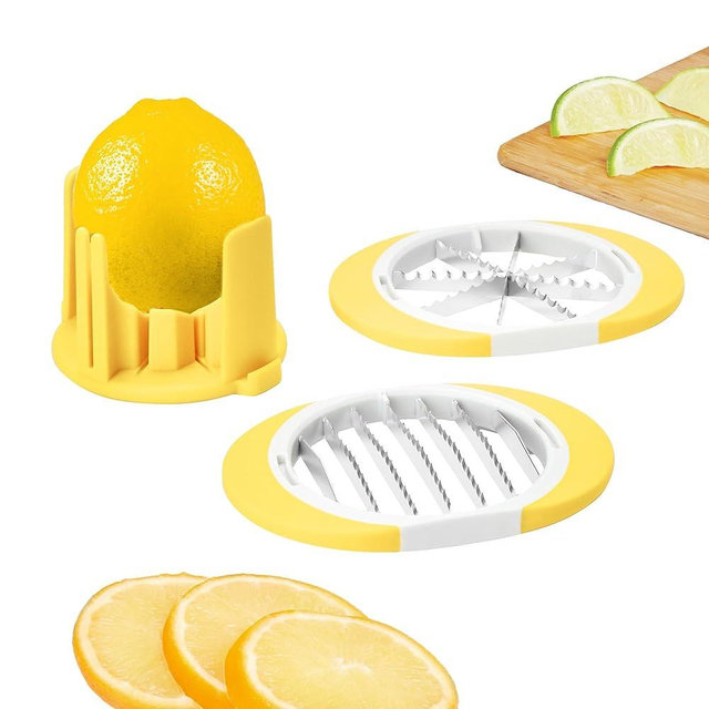Tovolo Citrus Slicer and Wedger Tool for Lemons Limes Oranges,Dual Blade Premium Cutter Creates 8 Wedges 6 Slices, Anti-Slip Base, Stainless Steel, BPA-Free Dishwasher Safe