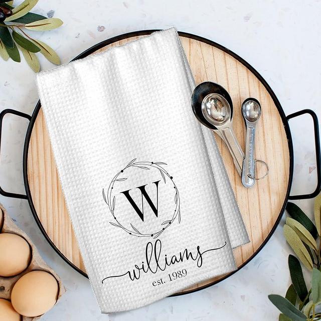Personalized Family Name and Initial Waffle Kitchen Towel, Wedding Gift, Shower Gift, Engagement Gift, Personalized Gift for Bride