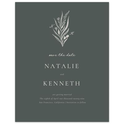 Dark Seaweed, Green Wedding Digital Save the Date - Arden Portrait