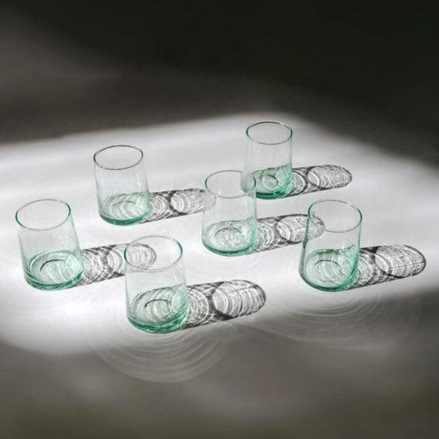 Set of 6 - Hand-blown Recycled Moroccan Glass Tumblers, Rocks glass, Cocktail glass, Juice glass, Whiskey glass, glass set