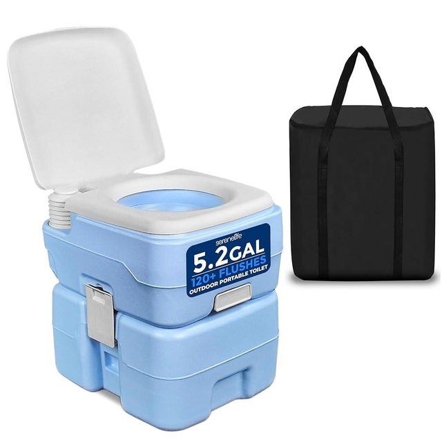 SereneLife 5.2 Gal Portable Camping Toilet For Adults, 100+ Flushes Porta Potty Camp Toilet with Detachable Waste Tank, 120+ Flushes, Hand Sprayer, Carry Bag for Camping, Hiking, and Boating