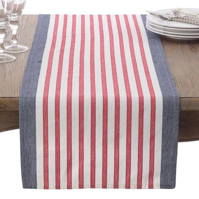 SARO LIFESTYLE Classic USA American Flag Stripe Cotton Table Runner, 16" x 72", Navy Blue