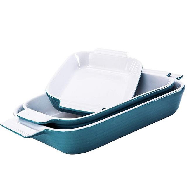 Hompiks Baking Dish Casserole Dish Porcelain Bakeware Sets for the Oven Baking Dishes Set of 3 for Lasagna Kitchen Blue 11.02 x 8.35 Inch Baking Pans