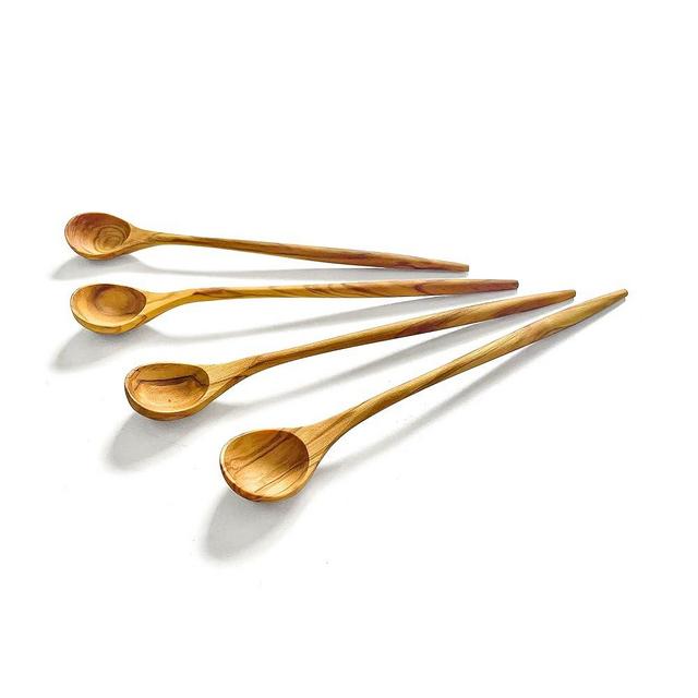 WONDERFUL 100% Natural Olive Wood Long Handle Spoons for Coffee, Tea, Milkshake Kitchen Stirring, Cocktail Stirrer; Mixing Honey Spoon, Chef Tasting Spoons