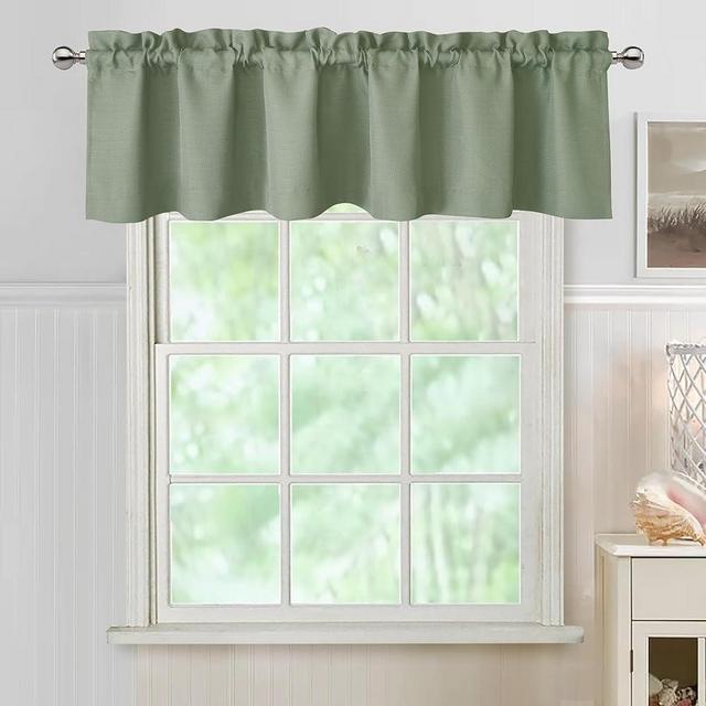 Chyhomenyc Sage Green Valance for Windows, Faux Linen Slub Textured Semi Sheer Small Window Valance Curtain for Kitchen Bathroom Cafe Laundry Basement, 60Wx14L inch, 1 Piece