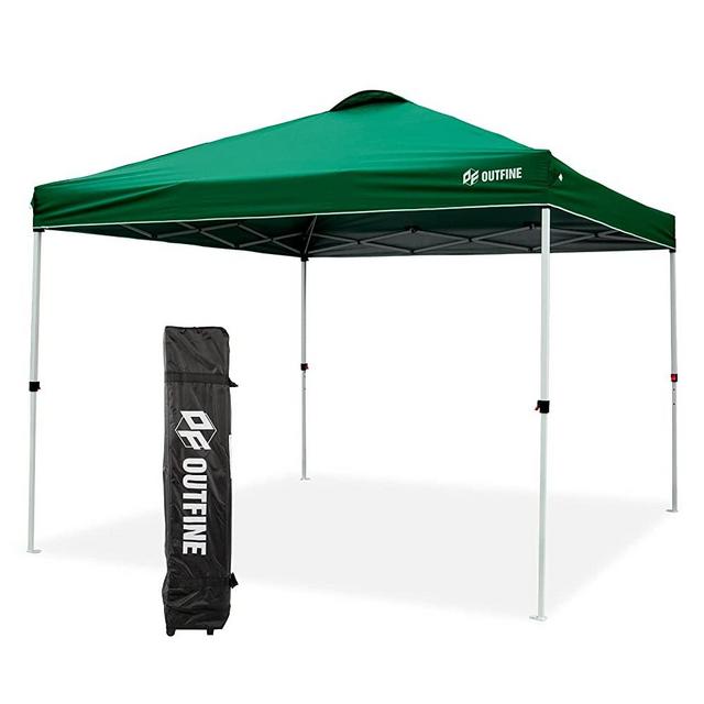 OUTFINE Pop-up Canopy 10x10 Patio Tent Instant Gazebo Canopy with Wheeled Bag,Canopy Sandbags x4,Tent Stakesx8 (Green, 10*10FT)