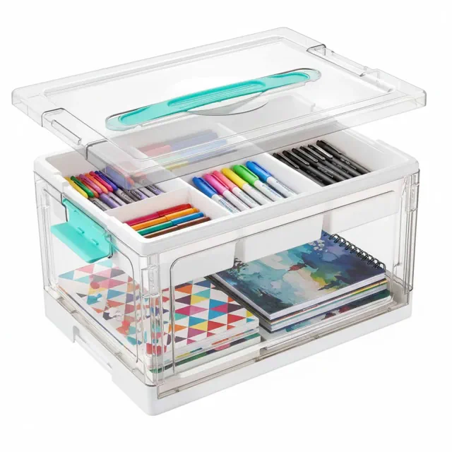 SpaceAid 24 QT Clear Craft Storage Bin with Removable Tray & Dividers, Ideal Containers for Craft and Art Supplies