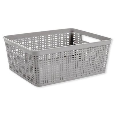 Medium Plastic Wicker Storage Basket in Grey