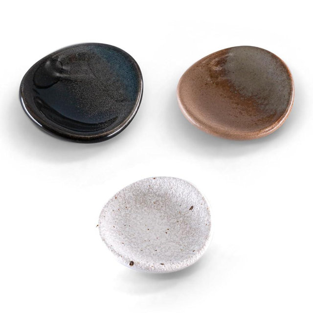 Louyebh Small Ceramic Spoon Rest 3PCS for Coffee Tea Spoon Kitchen Counter Dining Table Decor, Stable Glaze Sauce Tray Porcelain Utensil Spoon Holder for Stove Top Coffee Bar Easy Clean (Orbicular-2)