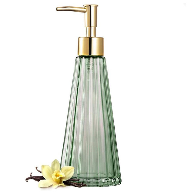 EMPO Vintage Elegant Glass Soap Dispenser, Liquid Soap/Sanitizer/Shampoo Bottle with Pump, Rustic Farmhouse Decor Crystal Hand Soap Dispenser for Kitchen Sink, Bathroom Accessories (Sage Green)