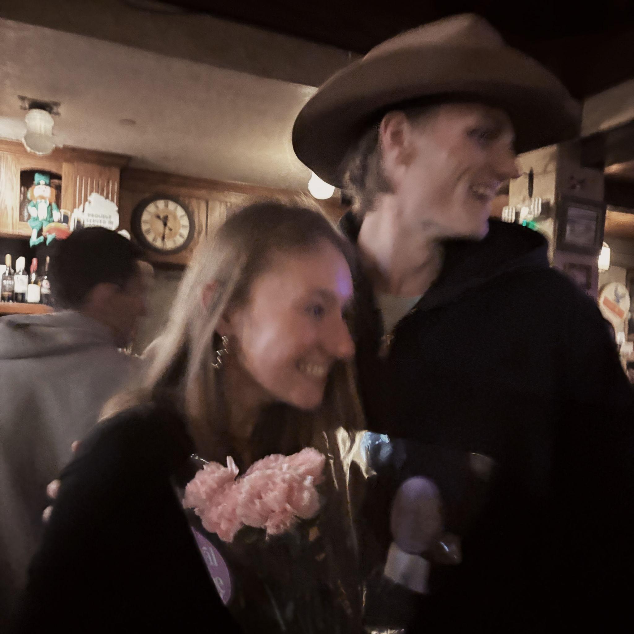 Grant brought Addy flowers to the bar:)