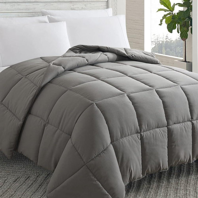 Cosybay Down Alternative Comforter (Dark Grey, Full) - All Season Soft Quilted Full Size Bed Comforter - Duvet Insert with Corner Tabs - Winter Summer Warm Fluffy, 82x86 inches
