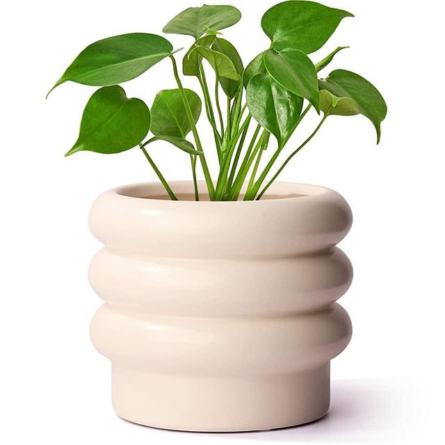 JOFAMY Tiered Bubble Ceramic Plant Pot, Creamy White 6 Inch Ceramic Planter with Drainage Holes, Ceramic Flower Pot with Mesh Pad, Rubber Plugs, Ceramic Pots for Indoor Plants Outdoor, Modern Decor