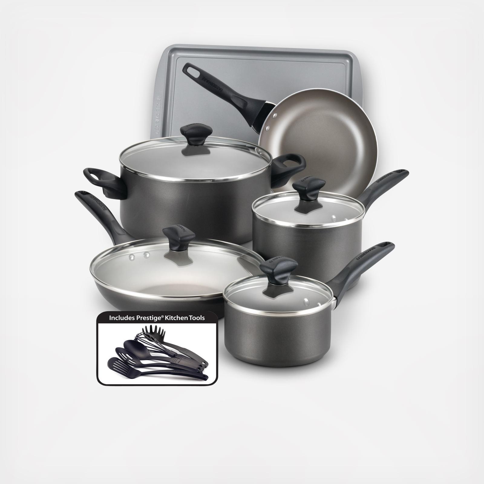 Farberware Aluminum 12 Piece Nonstick Cookware Set, Black