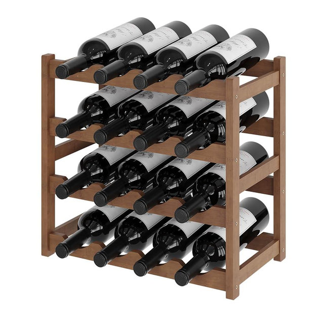 AUGOHCMIL Wine Rack，Bamboo Wine Storage Cabinet Shelf，Countertop Wine Shelf- Freestanding Wine Holder for Kitchen & Pantry (Brown, 4-Tier)