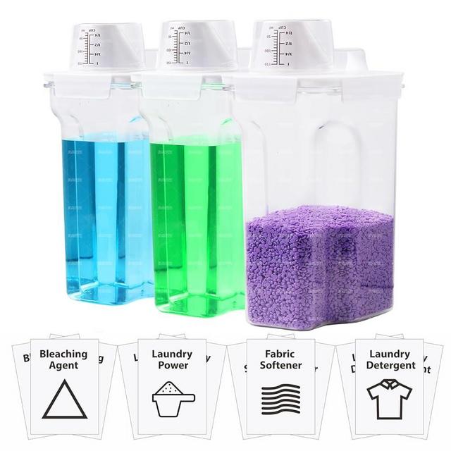 [3 Pack] Liquid Laundry Detergent Dispenser For Laundry Room Organization And Storage, 95oz Large Capacity Laundry Soap Containers With 12 Removable Labels, BPA Free & PET Plastic Clear