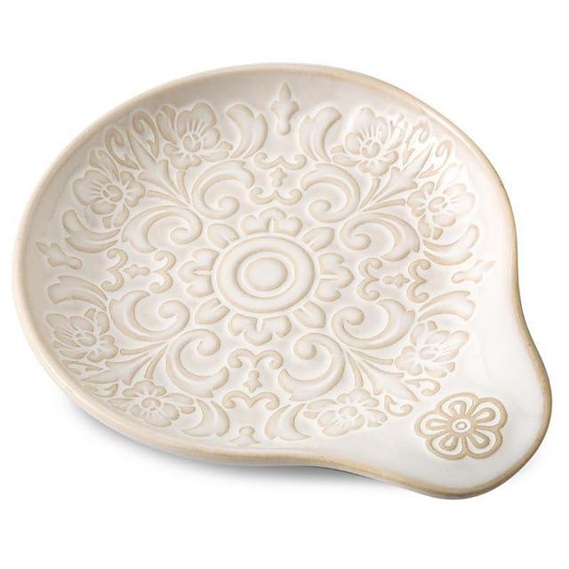 Howise Farmhouse Ceramic Spoon Rests Holder for Kitchen Counter Stove Top (White-A1)