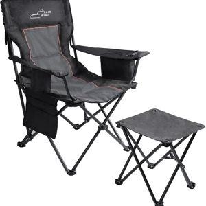 Oversized Padded Camping Chair with Footrest Stool Set - Black