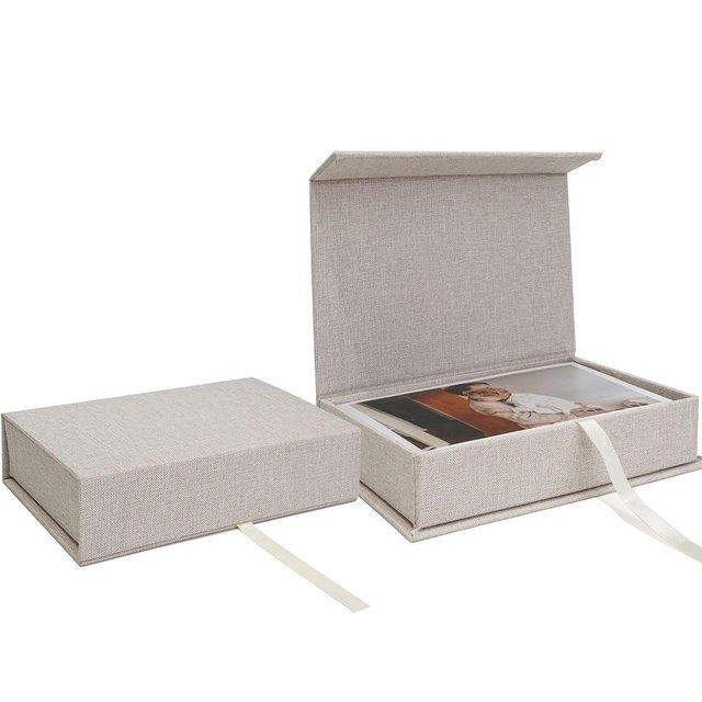 Vienrose Linen 5" x 7" Photo Cases and Postcard Keeper Storage Container Box 1Pcs for Photo, Postcard, Decorative Paper, Beige