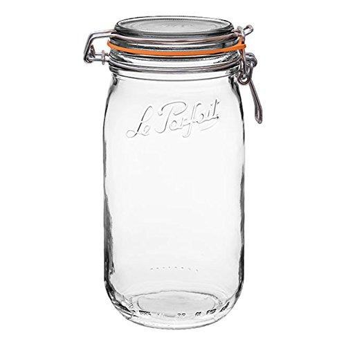 Le Parfait Super Jar - 1.5L French Glass Canning Jar w/Round Body, Airtight Rubber Seal & Glass Lid, 48oz/Quart & Half (Single Jar) Stainless Wire