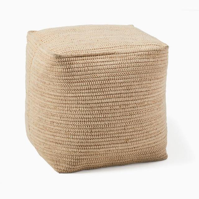 Graphic Curves Indoor/Outdoor Pouf, 18"x18"x18", Natural/Alabaster
