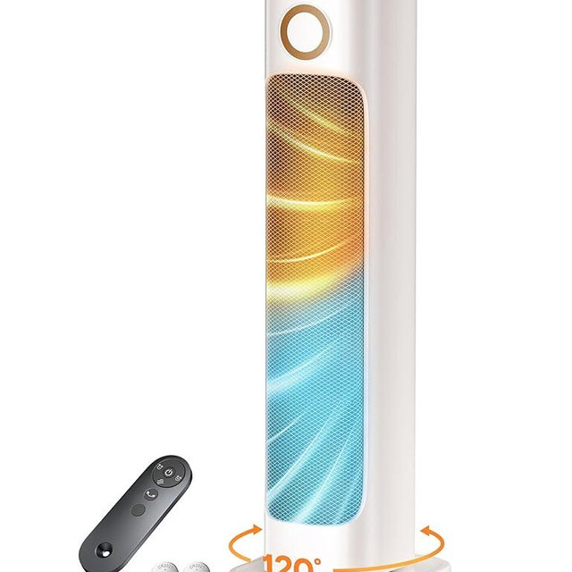 Patio Heater And Fan Combo for Indoor Use,Space Backyard Room Indoor,1500W Tower Portable Electric Space Outdoor with Remote,Infrared Heater,15H Timers,Quiet,for Office, White