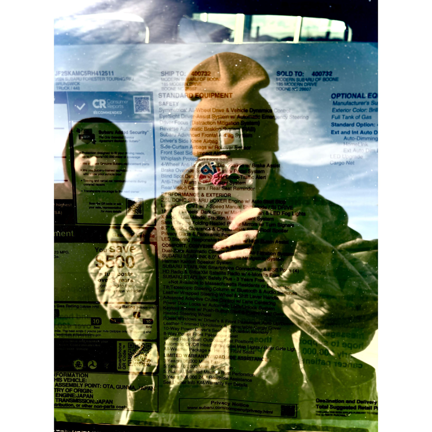 car shopping, snapped a pic of our reflections