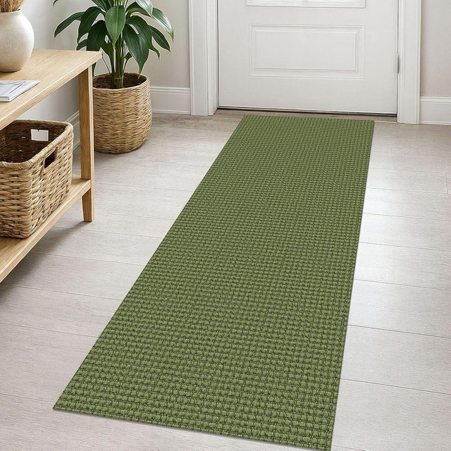 EARTHALL Woven Runner Rug 2x5 Ft Washable Runners for Hallways Cotton Non Slip Rubber Backed Kitchen Runner Braided Indoor Floor Carpet for Entryway, Hallway, Kitchen, Bedroom, Green