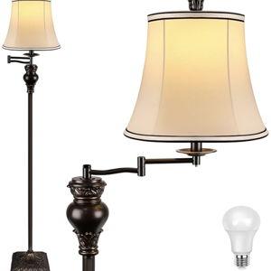 PARTPHONER Vintage Floor Lamps for Living Room,Traditional 350° Adjustable Swing Arm Farmhouse Floor Lamp for Bedroom, Rustic Standing Lamp Pole Lamps for Reading, Home Décor and Office, Brown