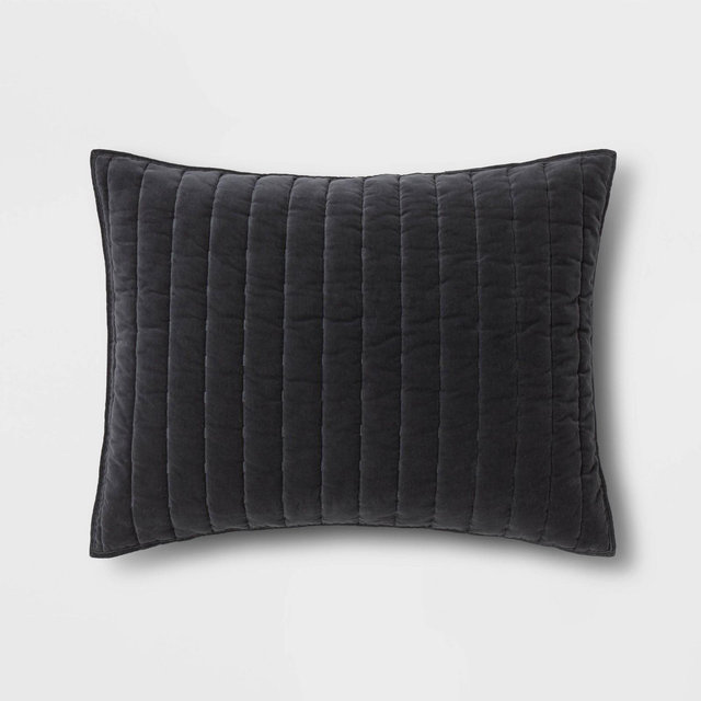 King Channel Stitch Velvet Sham Dark Gray - Threshold™