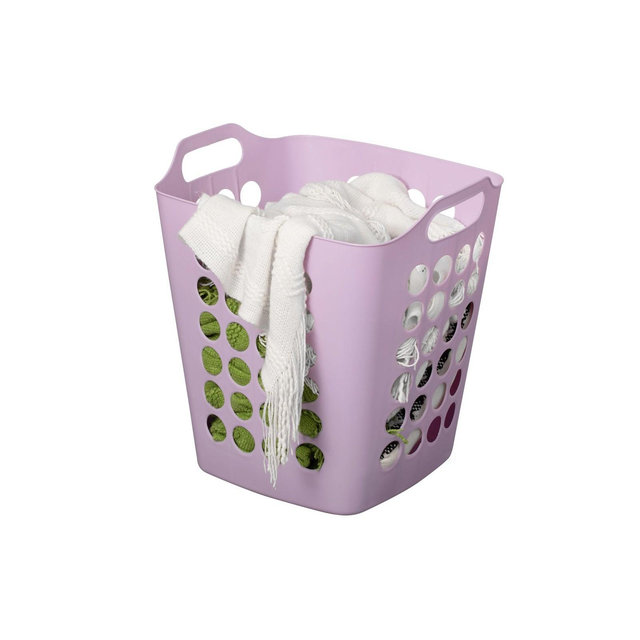 Basicwise Flexible Plastic Laundry Basket, Square Storage Hamper with Side Handles, Versatile Organizer, 50L, Purple - For Laundry & Household Storage