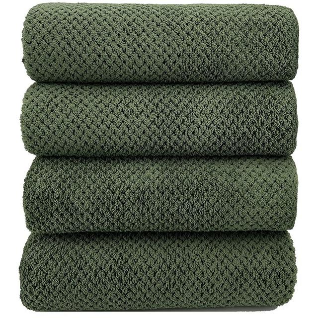 YTYC Towels,29x59 Inch Extra Large Bath Towels Sets for Bathroom 4 Piece Ultra Soft Highly Absorbent Quick Dry Towels Bathroom Sets Clearance Prime Fluffy Coral Waffle Microfiber Towel(Olive Green,4)