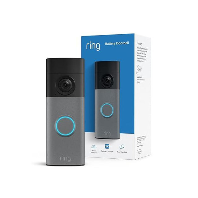 Ring Battery Doorbell (newest model) — Retinal 2K with wide-angle video, up to 6x Enhanced Zoom, Two-Way Talk, and Built-In Battery, Speckled Gray
