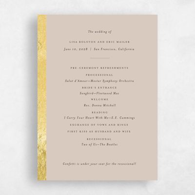 Canvas Tan, Beige Wedding Program - Jules Foil