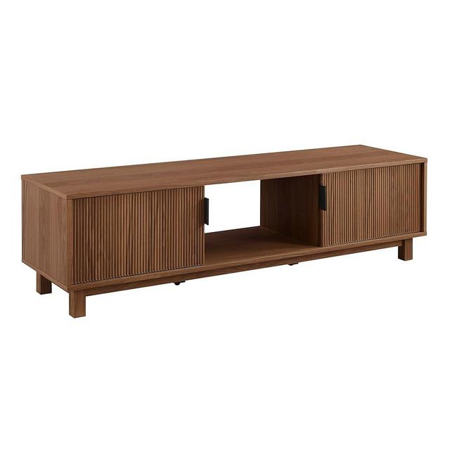 Walker Edison Walton Modern Fluted-Door Low Stand for TVs up to 65 Inches, 58 Inch, Mocha