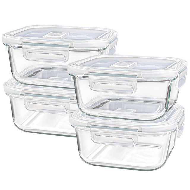 3 Cup Sandwich Containers/Box for Lunch, 24 oz Freezer Safe Borosilicate Glass Food Storage Containers, Square Glass Containers with Lids, Small Glass Freezer Yogurt/Cereal Bowls for Meal Prep, 4 Pack