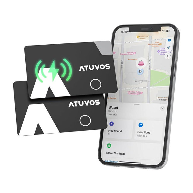 2025 New [Apple MFi Certified] ATUVOS Rechargeable Wallet Tracker Card, Slim 1.6mm Wallet Card Tracker Tag Works with Apple Find My (iOS Only), Item Locator for Luggage Tags, IP67 Waterproof, 2 Pack