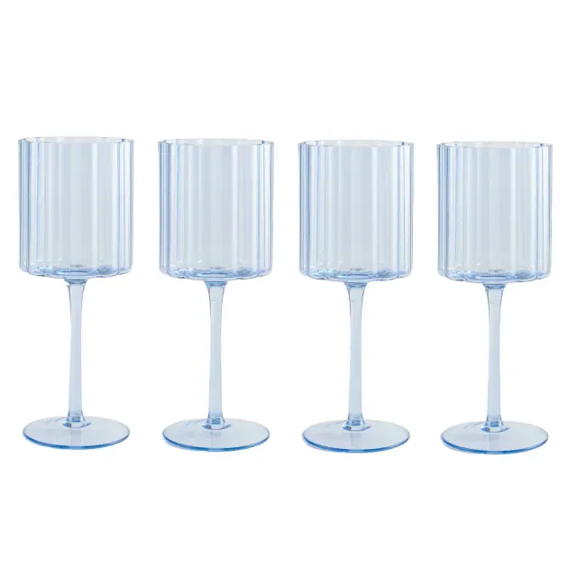 Jeanne Fitz 12oz Scalloped Rim Fluted Wine Glasses Blue